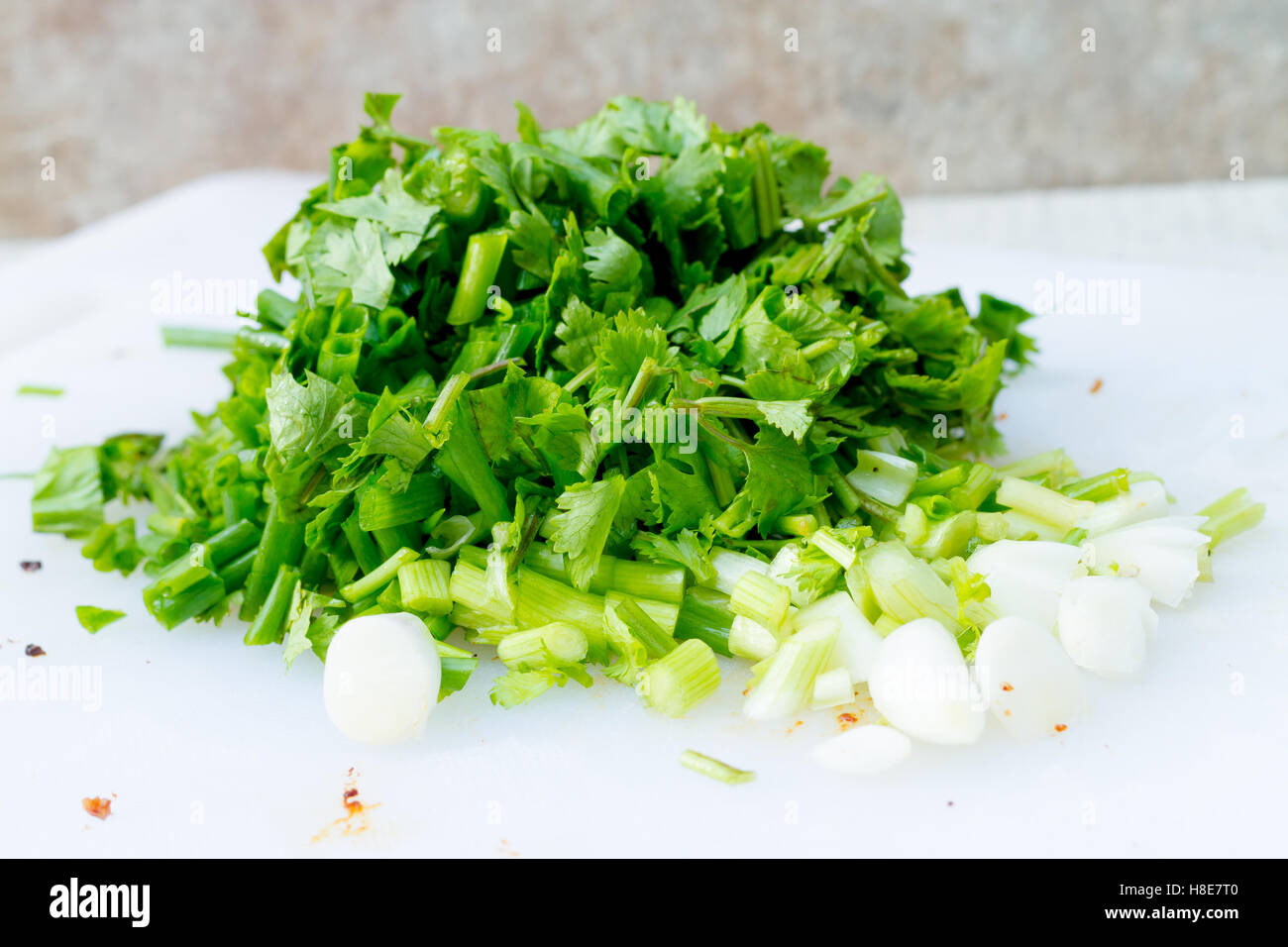 sliced green onions and chopped fresh cilantro on floor Stock Photo Alamy