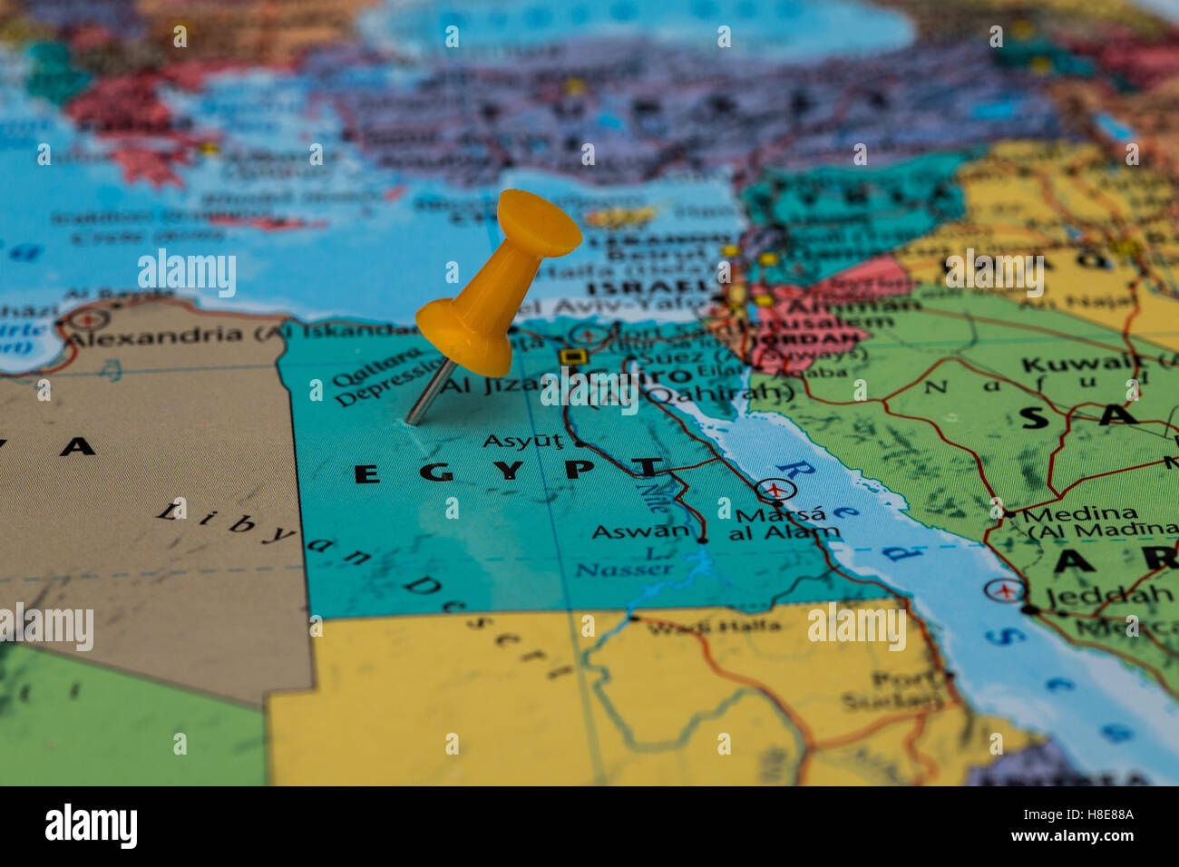 Map of Egypt with a orange pushpin stuck Stock Photo Alamy