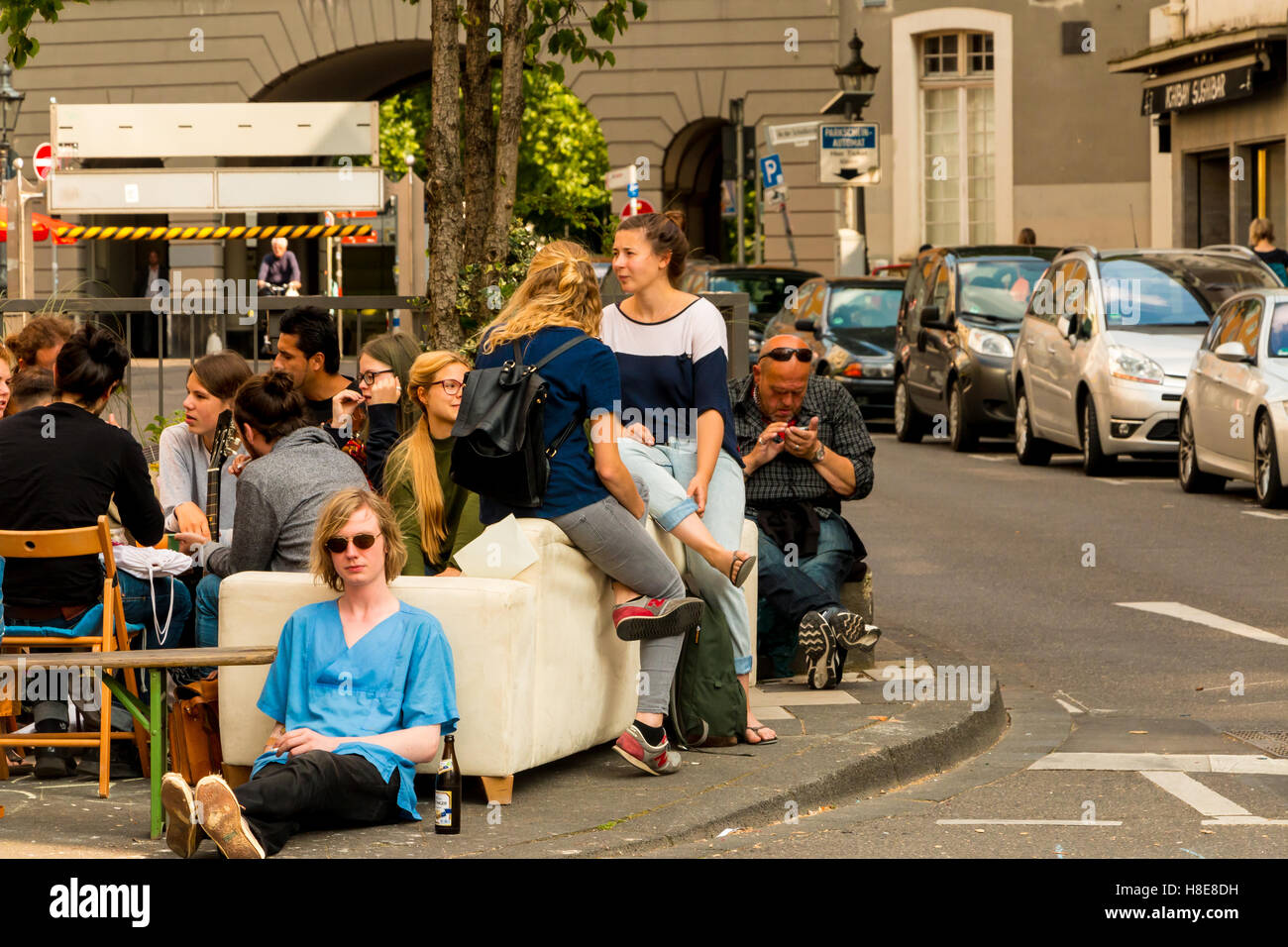 Street scene outside cafe, Bonn, Germany Stock Photo