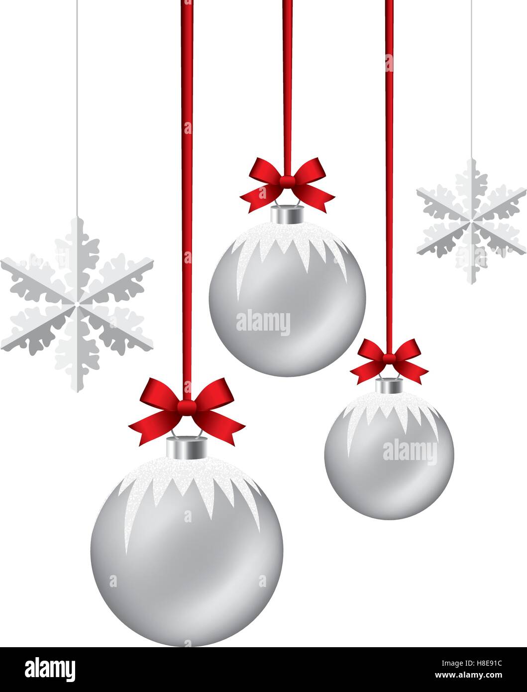 vector new year background with hanging xmas balls and snowflakes Stock