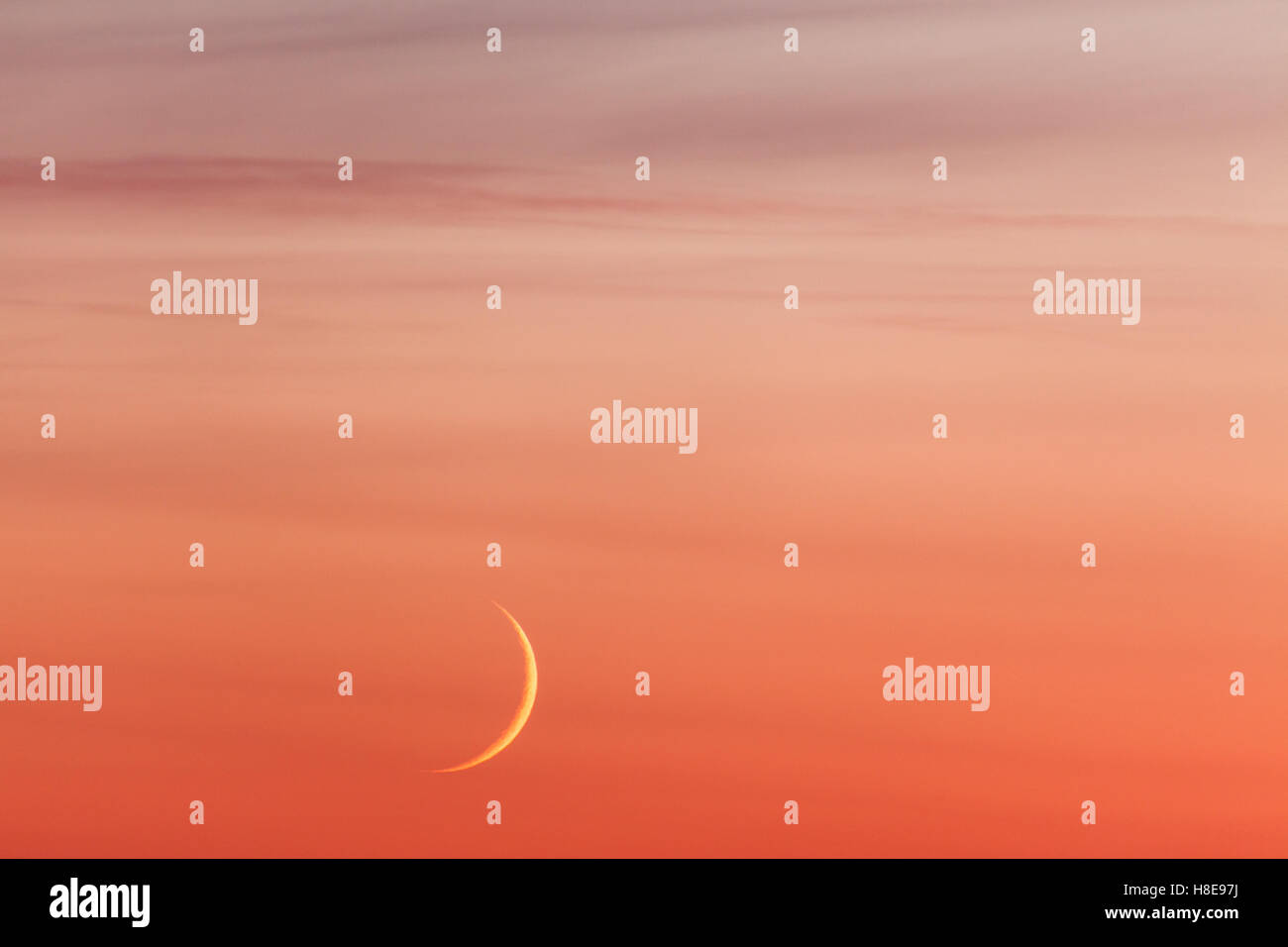 Moon crescent and pastel colors sunset sky Stock Photo