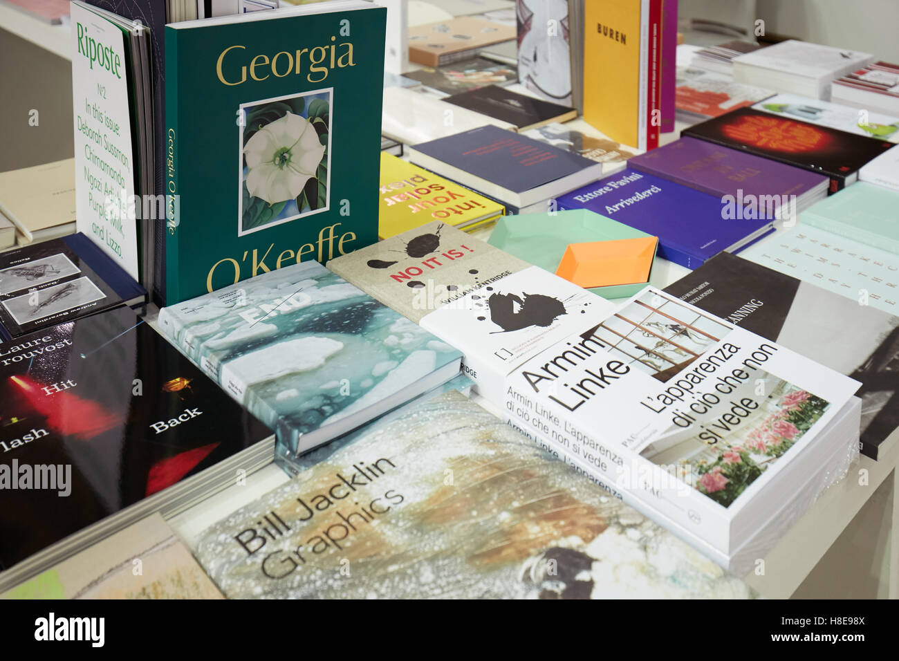 Art books seen during Artissima, contemporary art fair opening in Turin Stock Photo