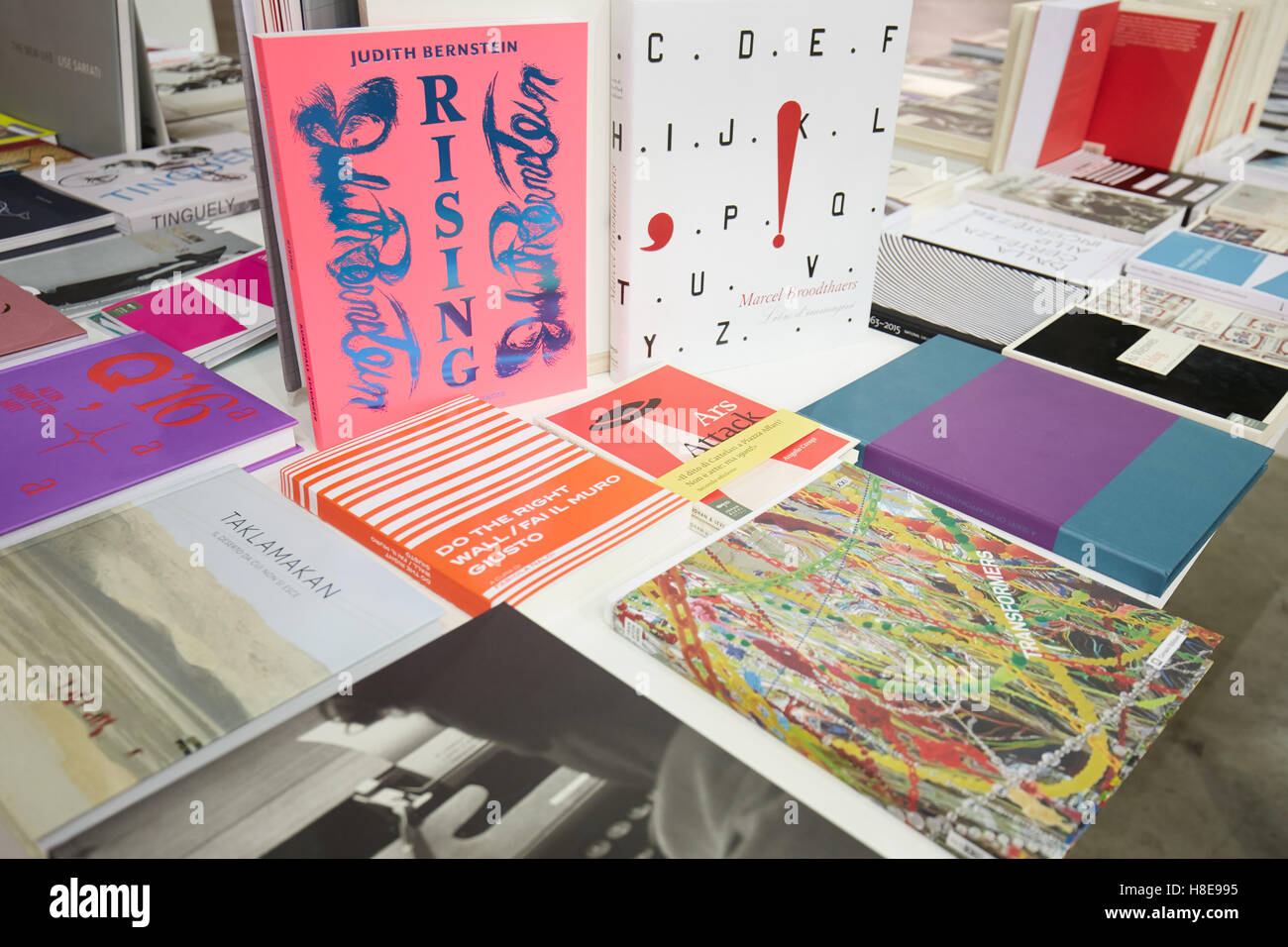 Art books seen during Artissima, contemporary art fair opening in Turin, Italy. Stock Photo
