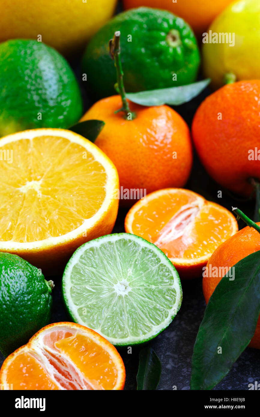 Fresh assorted citrus fruits Stock Photo