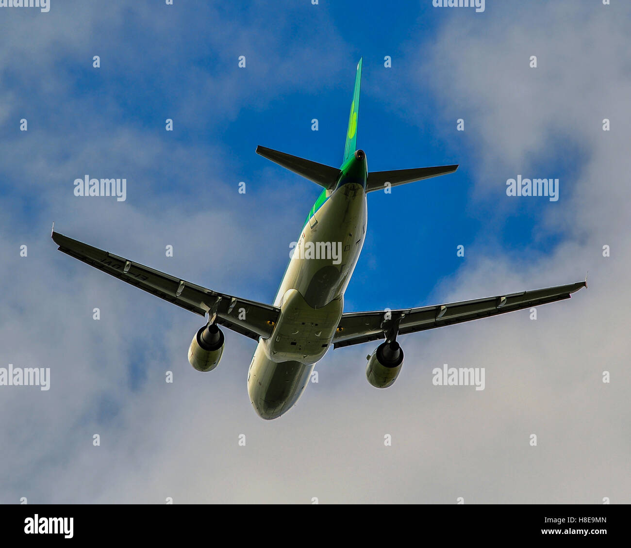 Aer Lingus Airbus A320 taking off at Cork Airport, Ireland with copy space. Stock Photo