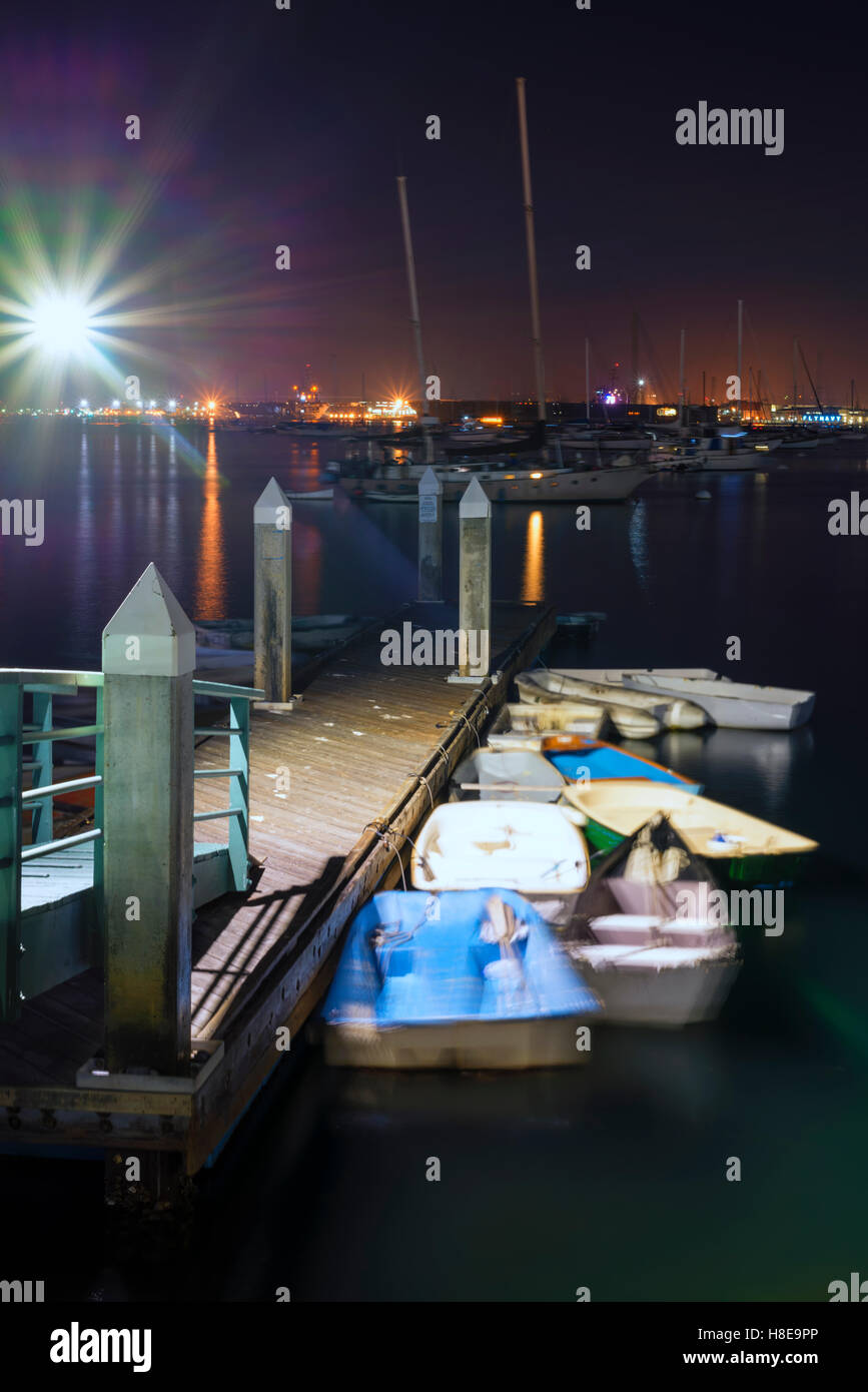 Dock boat dinghy night san diego urban port san diego hires stock