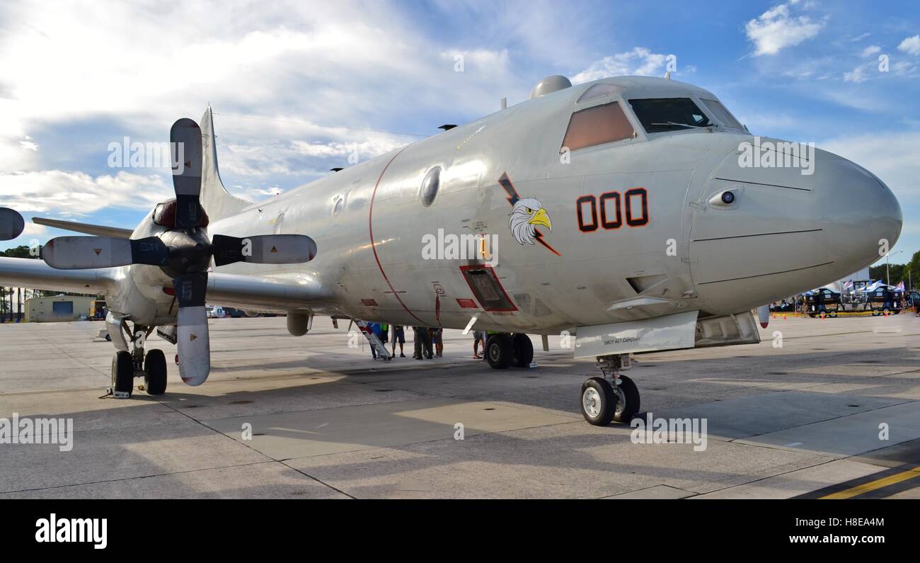 A U.S. Navy P-3 Orion anti-submarine aircraft, based on the Lockheed L-188 Electra airframe Stock Photo