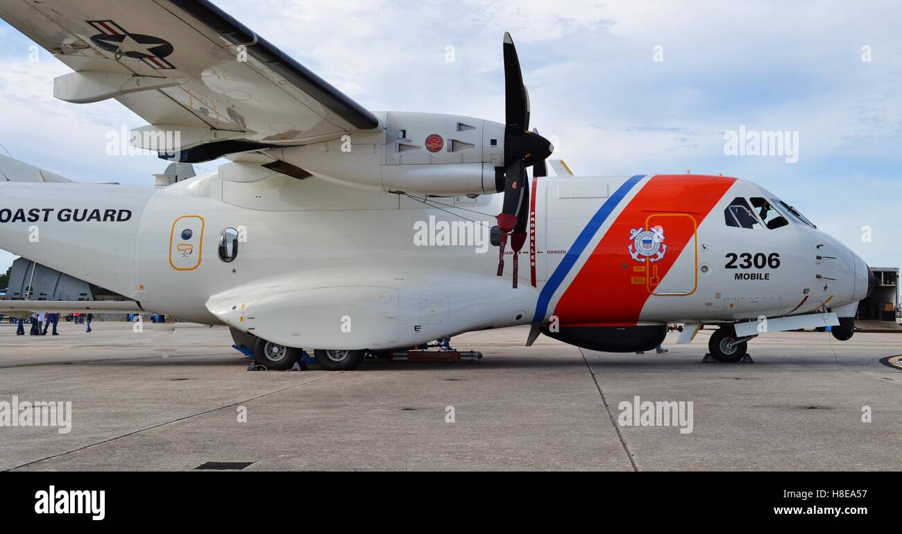 A U.S. Coast Guard EADS HC-144 Ocean Sentry surveillance plane used for search and rescue missions and maritime patrol. Stock Photo