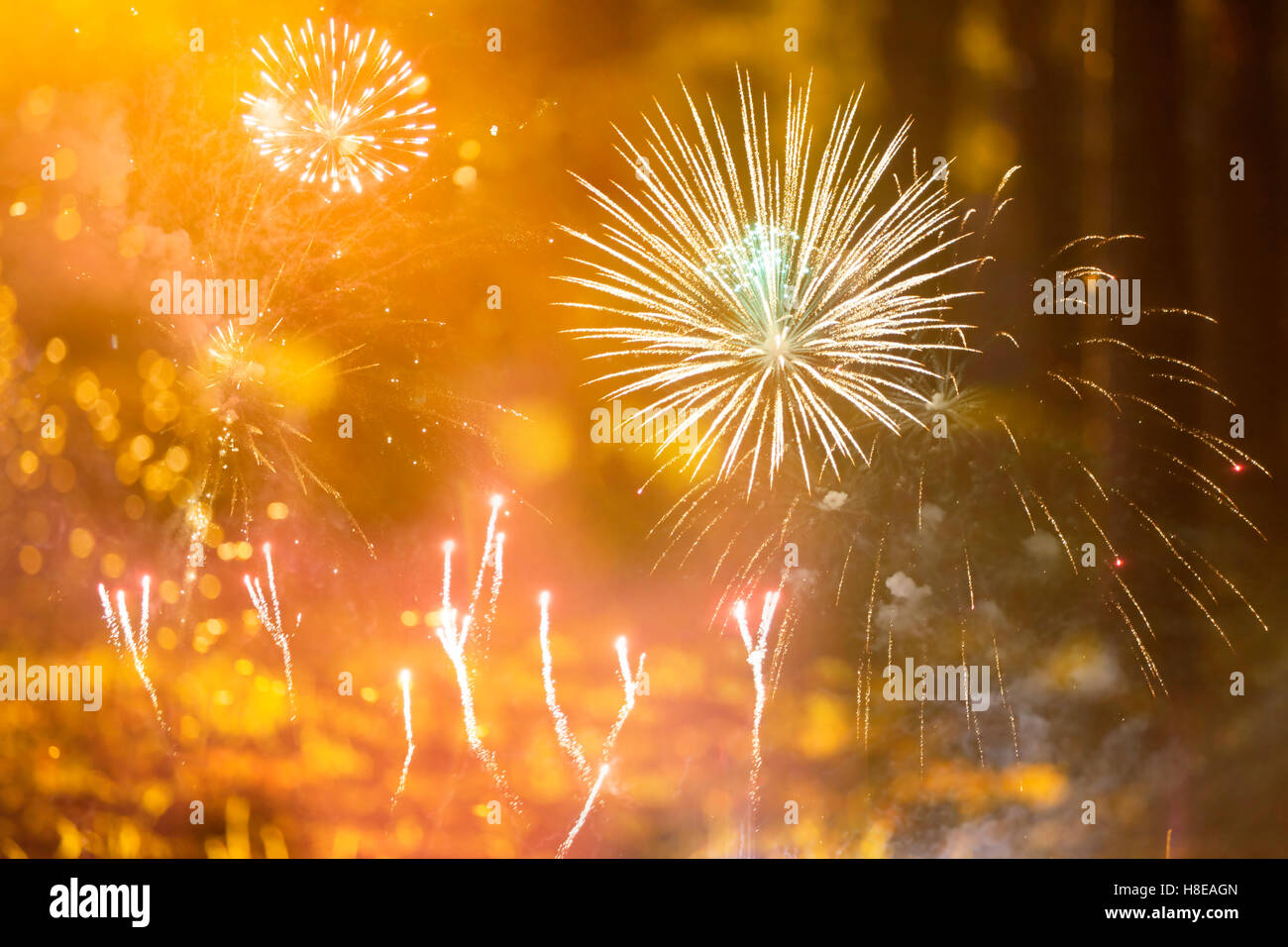 Abstract holiday background with colorful fireworks on the sky Stock ...