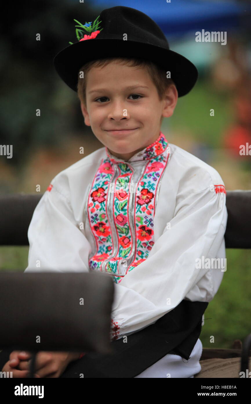 Little boy dressed in a Slovak traditional clothes. Stock Photo