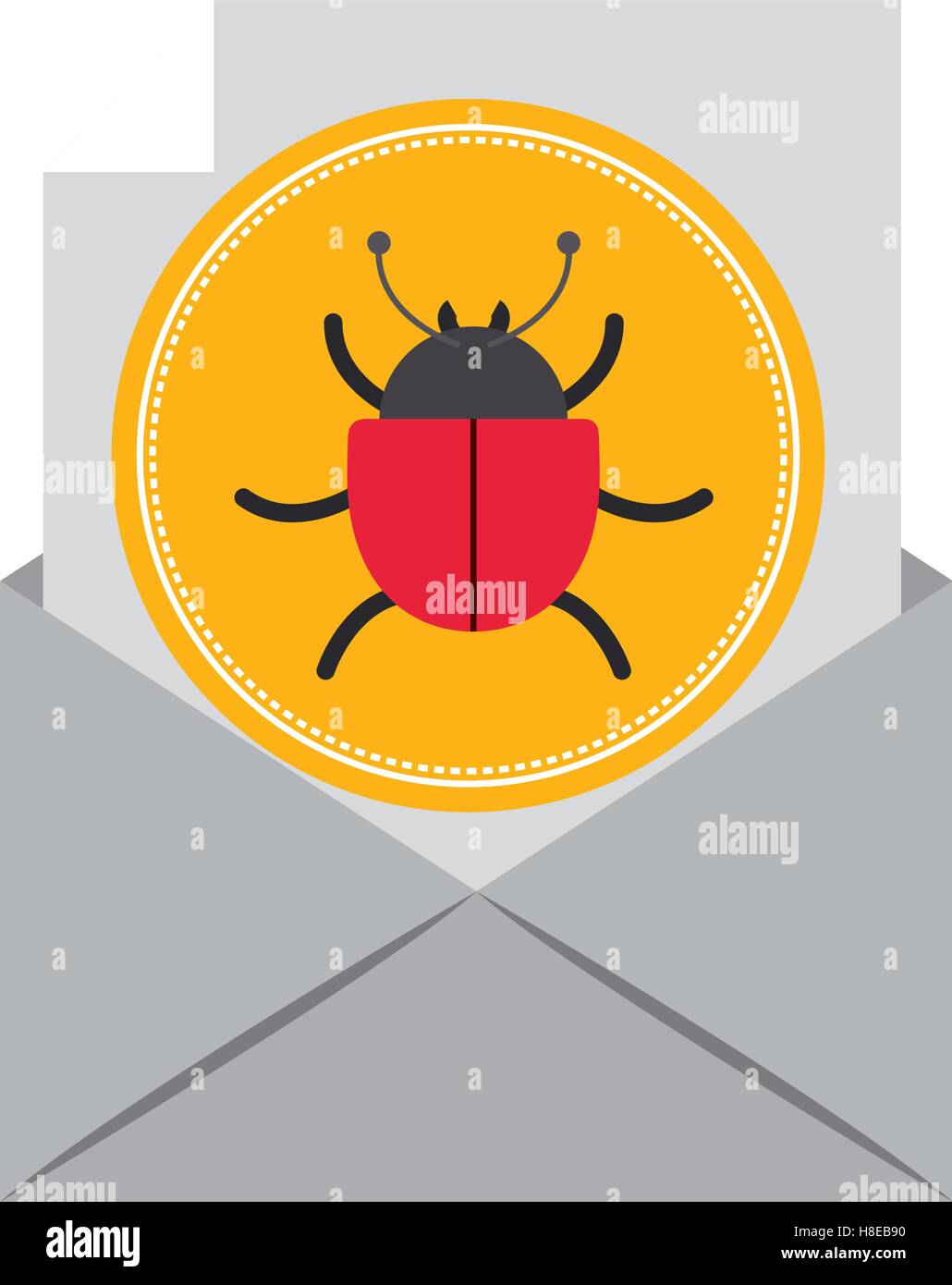 envelope with lady bug virus icon over white background.cyber security ...