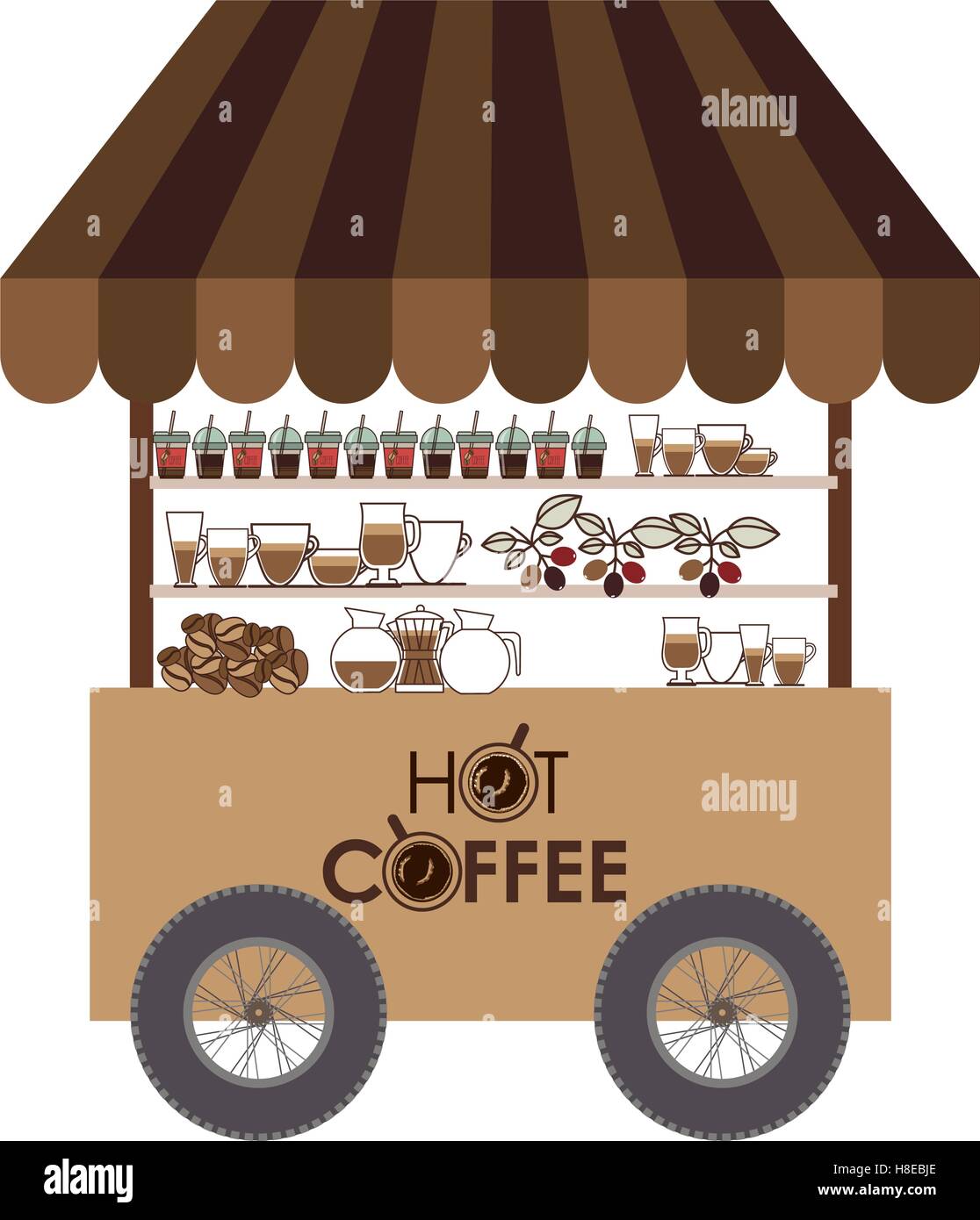 coffee food cart icon over white background. street business design