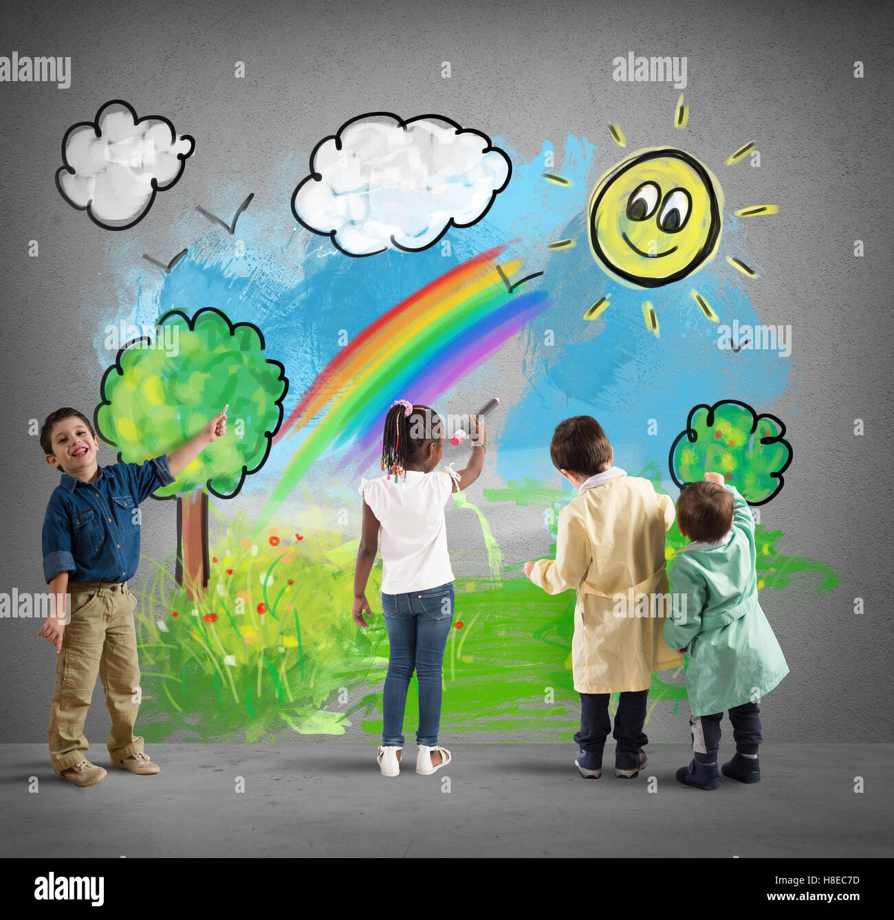 Concept how to change a gray day with colored day Stock Photo