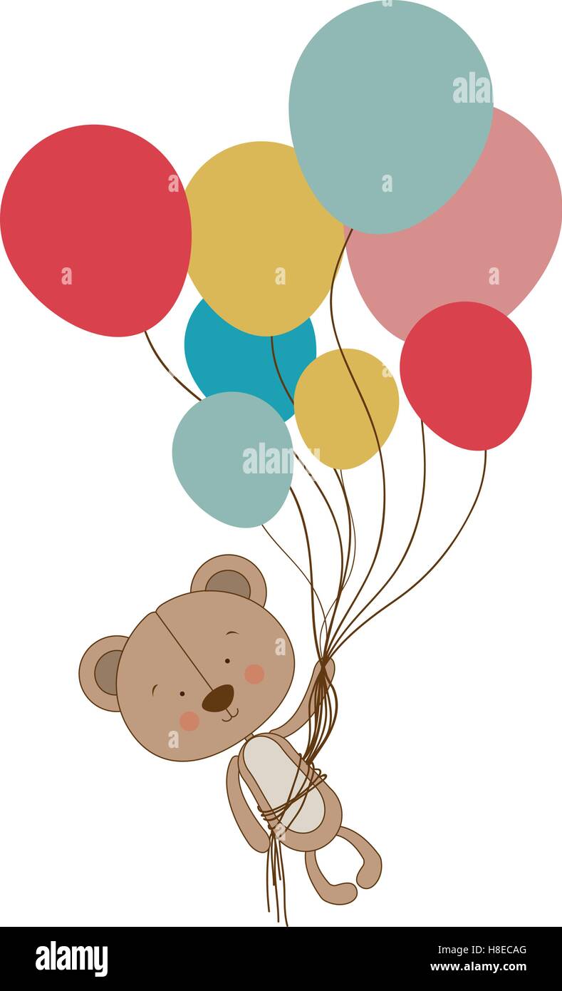 teddy bear character holding balloons icon image vector illustration ...