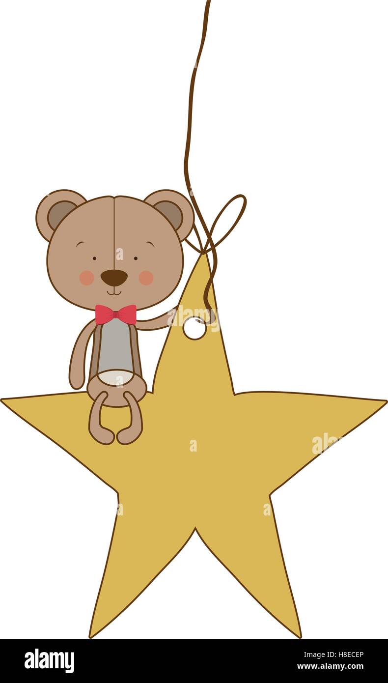 teddy bear character with star ornament icon image vector illustration ...