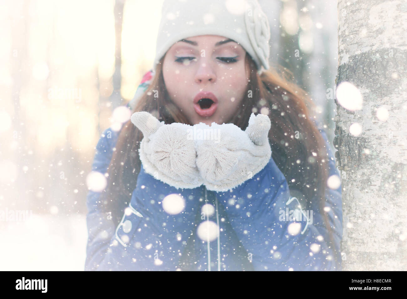 winter girl snowball Stock Photo - Alamy