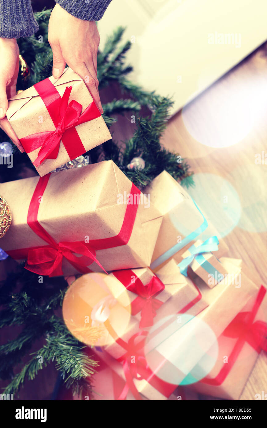 presents under the Christmas tree Stock Photo Alamy