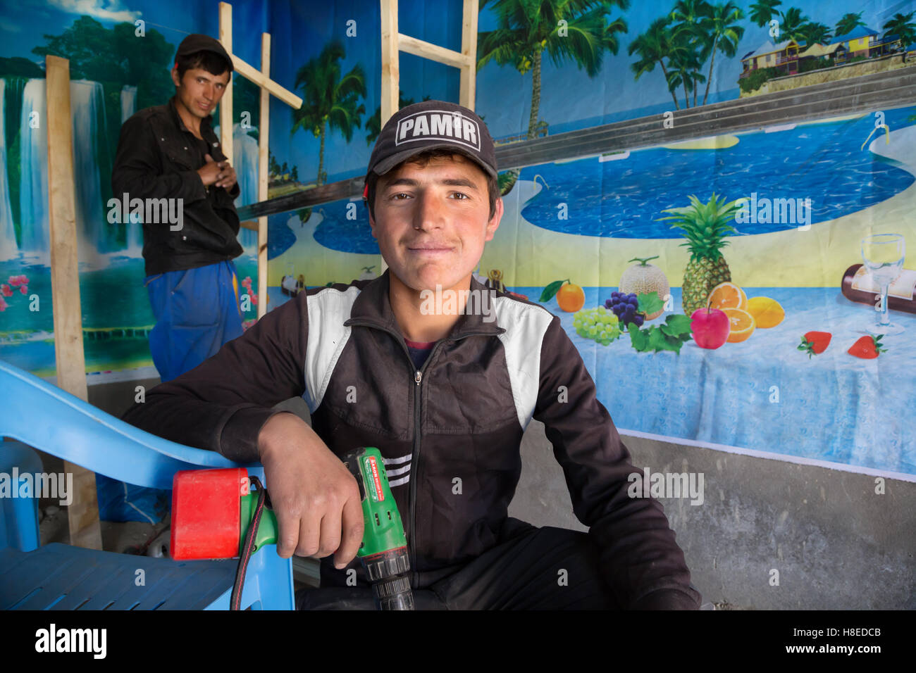 Portrait of Pamiri people - workers in Wakhan -  - GBAO province - Tajikistan Stock Photo