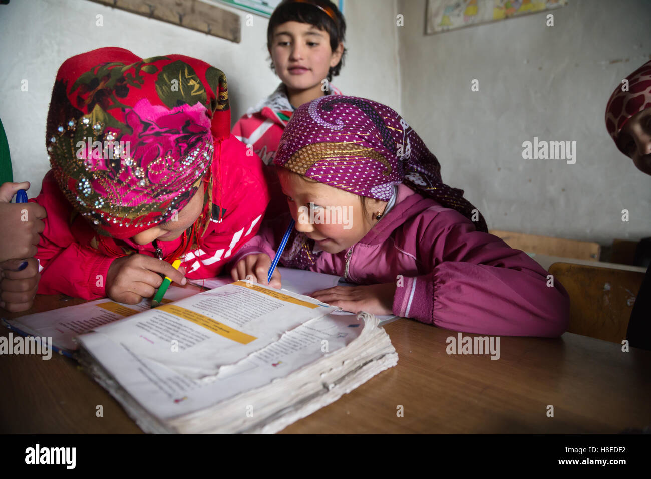 Children in a school in Bulunkul village, Tajikistan, BGAO province Stock Photo