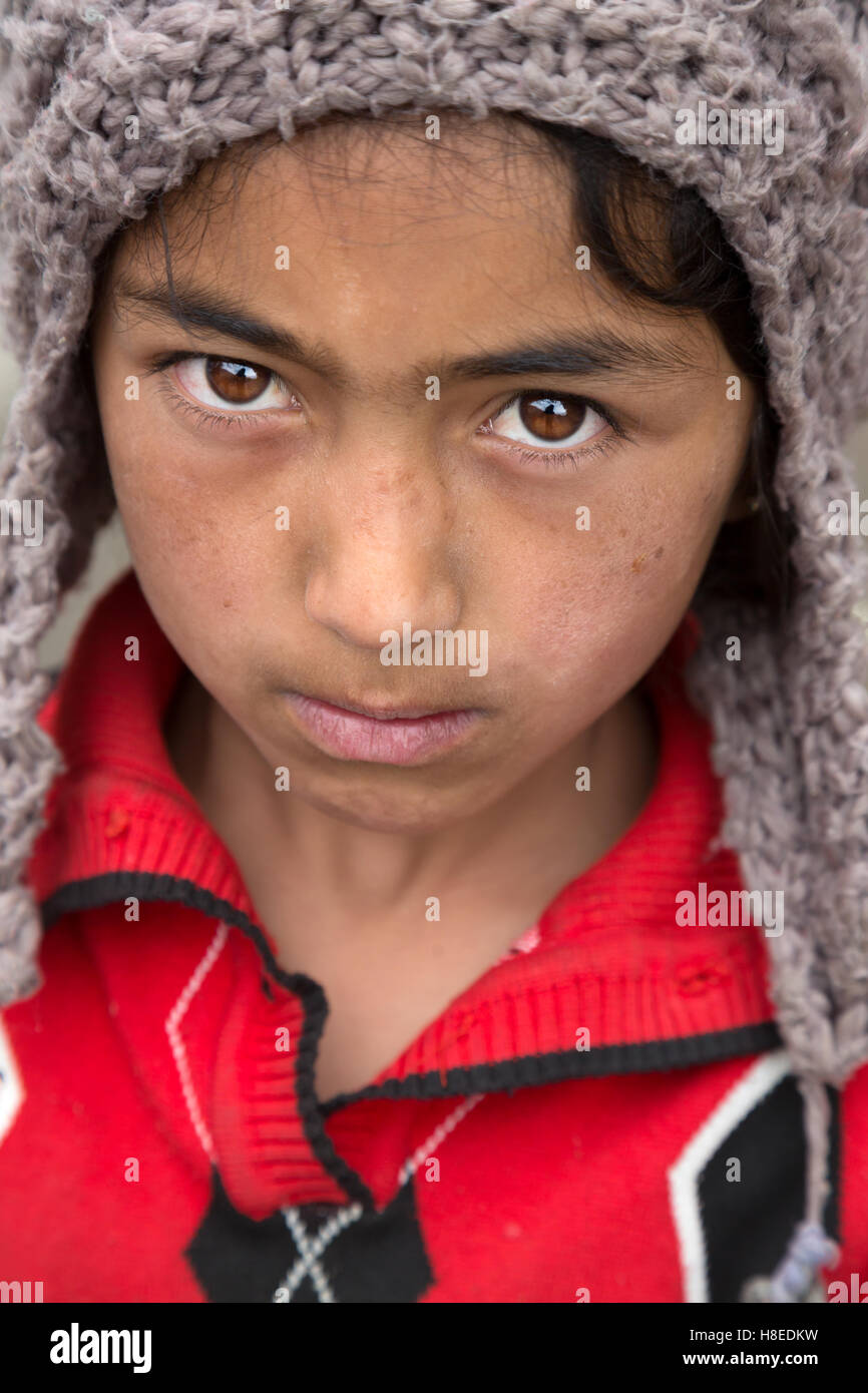 Portrait of Pamiri people little girl in Langar - GBAO province - Tajikistan Stock Photo