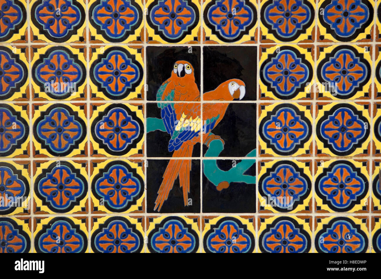 Detail of Catalina Tiles depicting parrots at the now closed down Bird