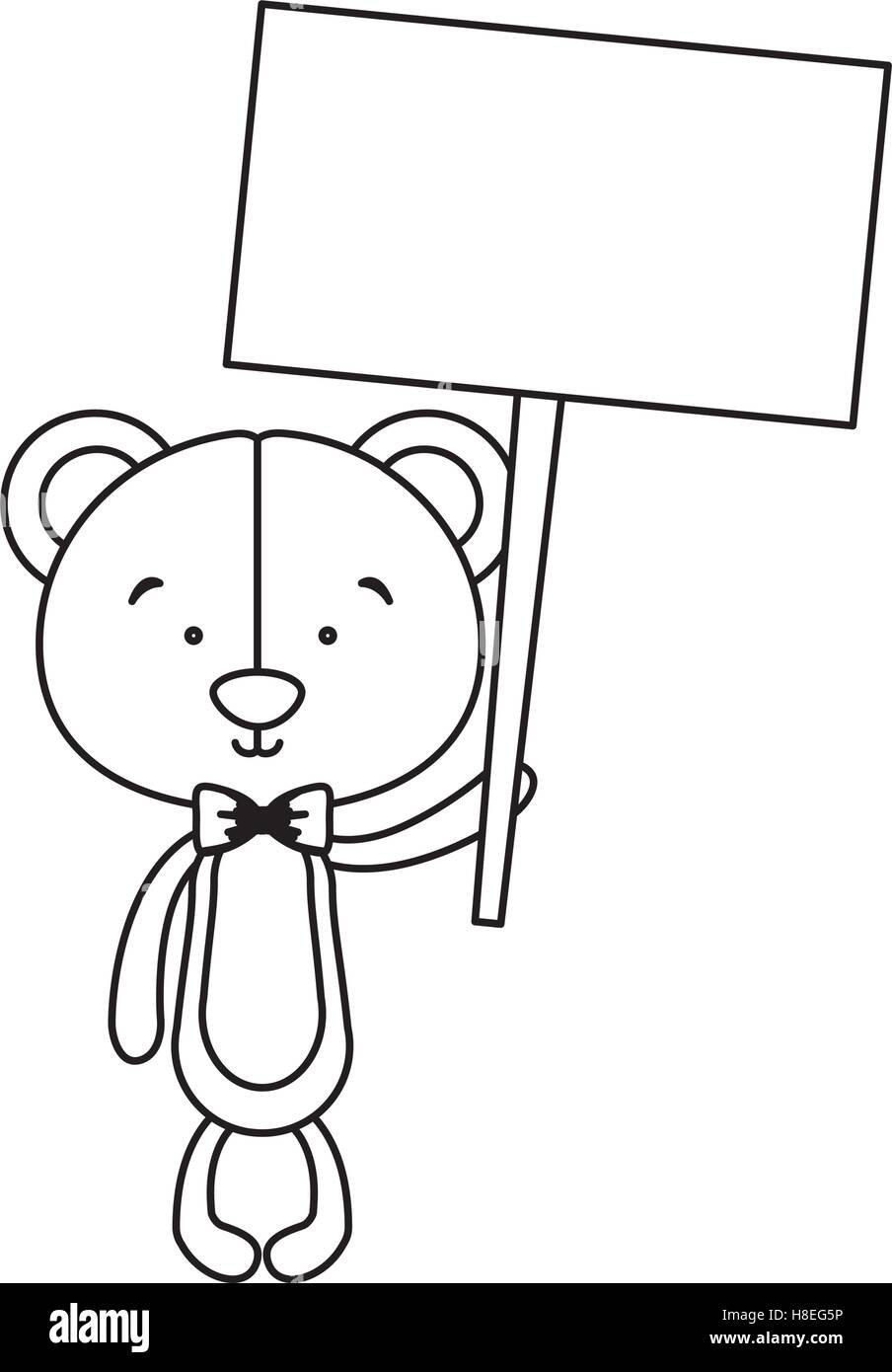 Cartoon illustration bear holding sign Black and White Stock Photos ...