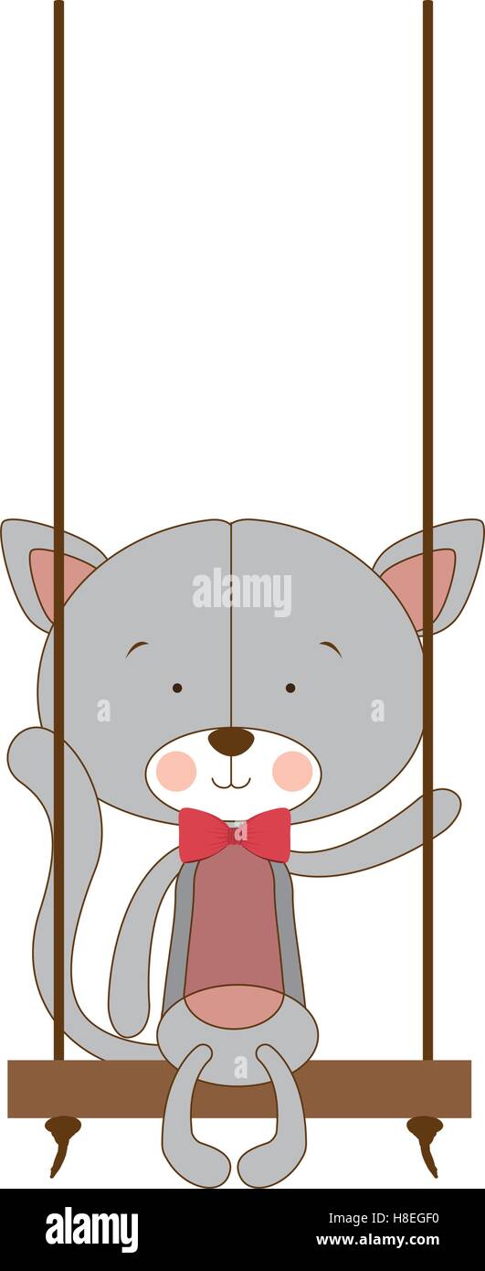 cat cartoon on swing character icon image vector illustration design ...
