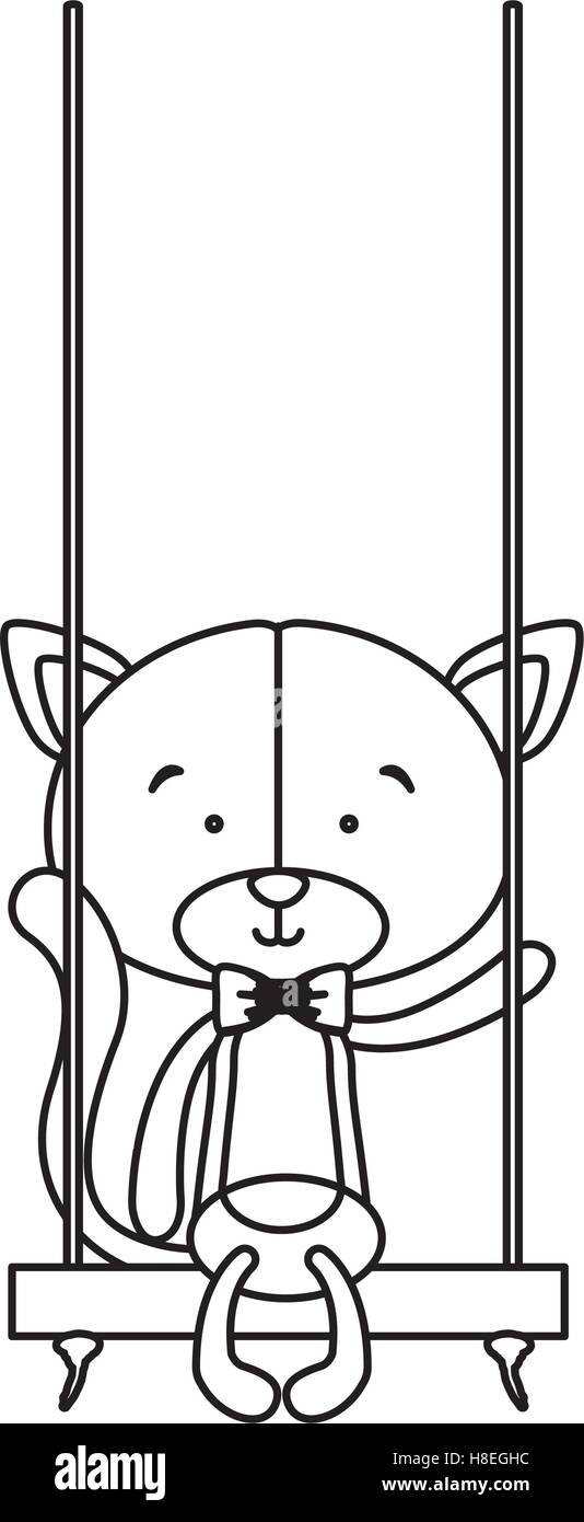 cat cartoon on swing character icon image vector illustration design ...