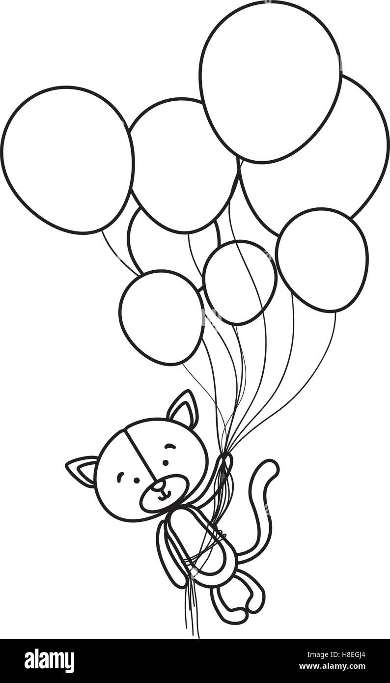 Cat Cartoon Character With Balloons Icon Image Vector Illustration Design Stock Vector Image 4559