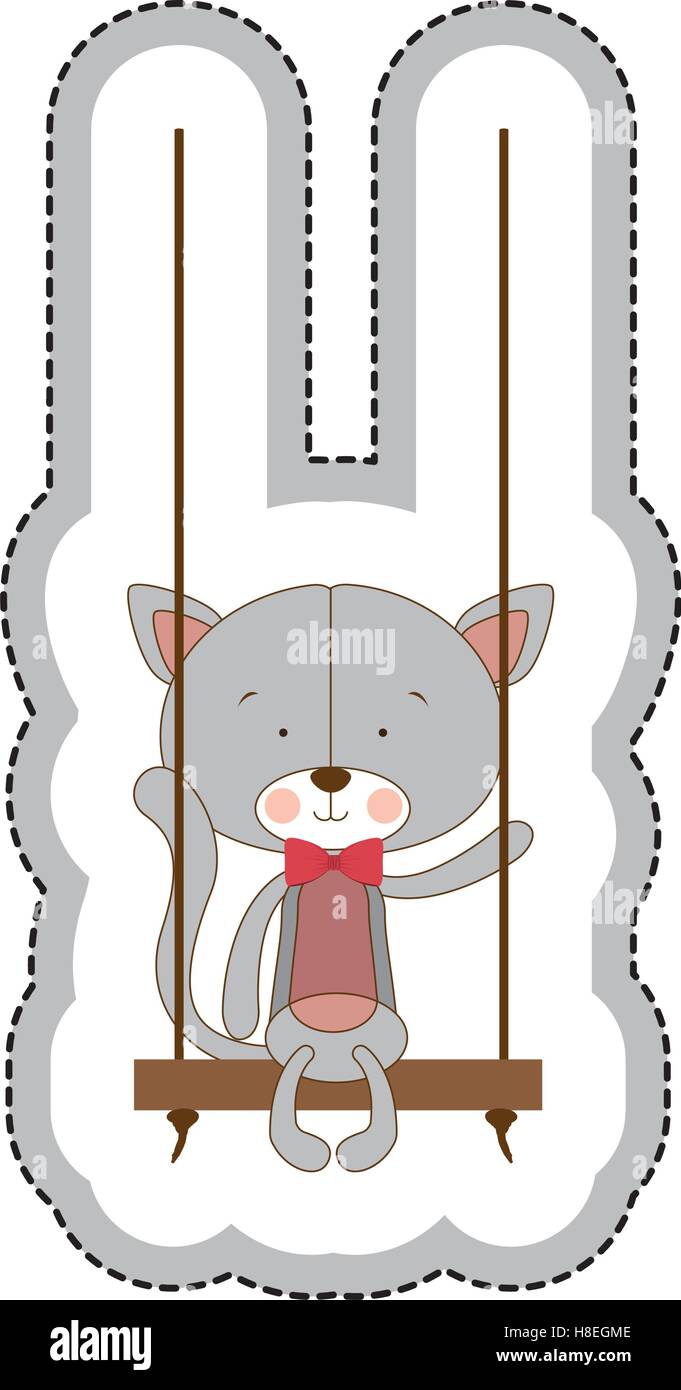 cat cartoon on swing character icon image vector illustration design ...