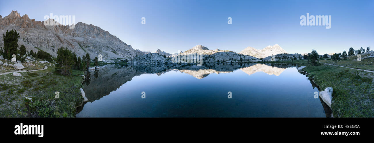 Evolution Lake at dawn on JMT, Kings Canyon National Park, Sierra Nevada mountains, California, United States of America Stock Photo