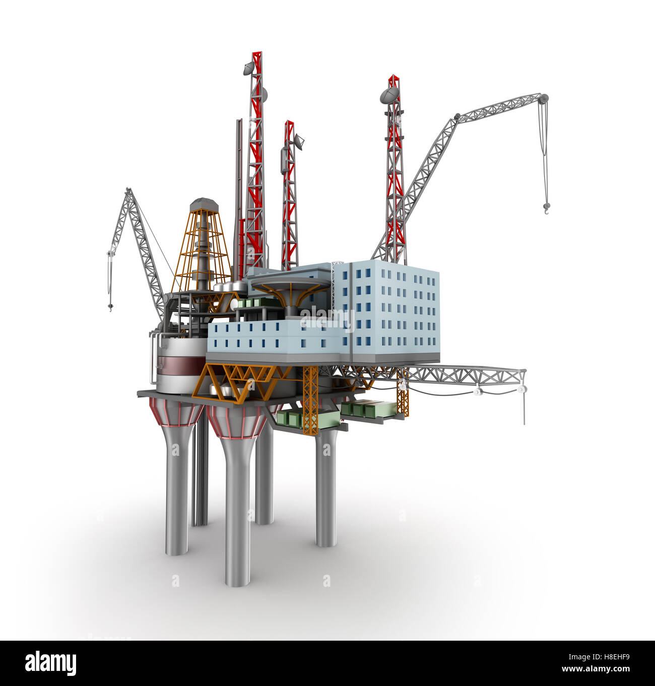 Drilling offshore Platform over white. 3D illustration Stock Photo