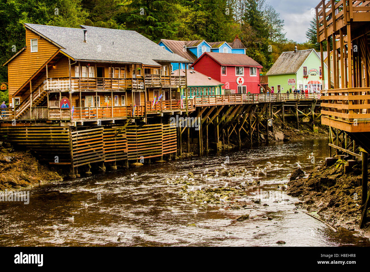 View of Creek Street in Business District in Ketchikan, Alaska, United States of America, North America Stock Photo