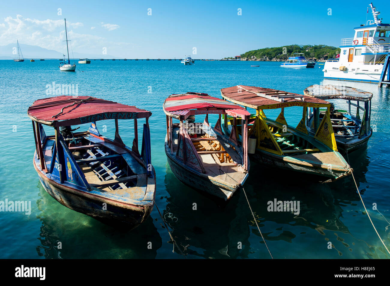 Local tourist boats Labadie, Haiti, Caribbean, Central America Stock Photo