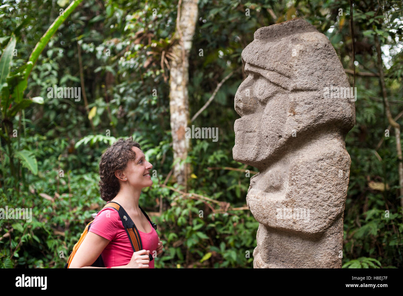 An ancient stone statue, San Agustin Archaeological Park, UNESCO World Heritage Site, Colombia, South America Stock Photo