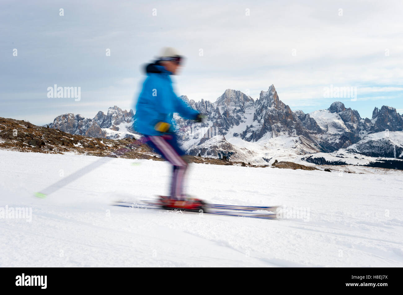 Skiing in the Dolomite mountains near Falcade, Veneto, Italy, Europe Stock Photo