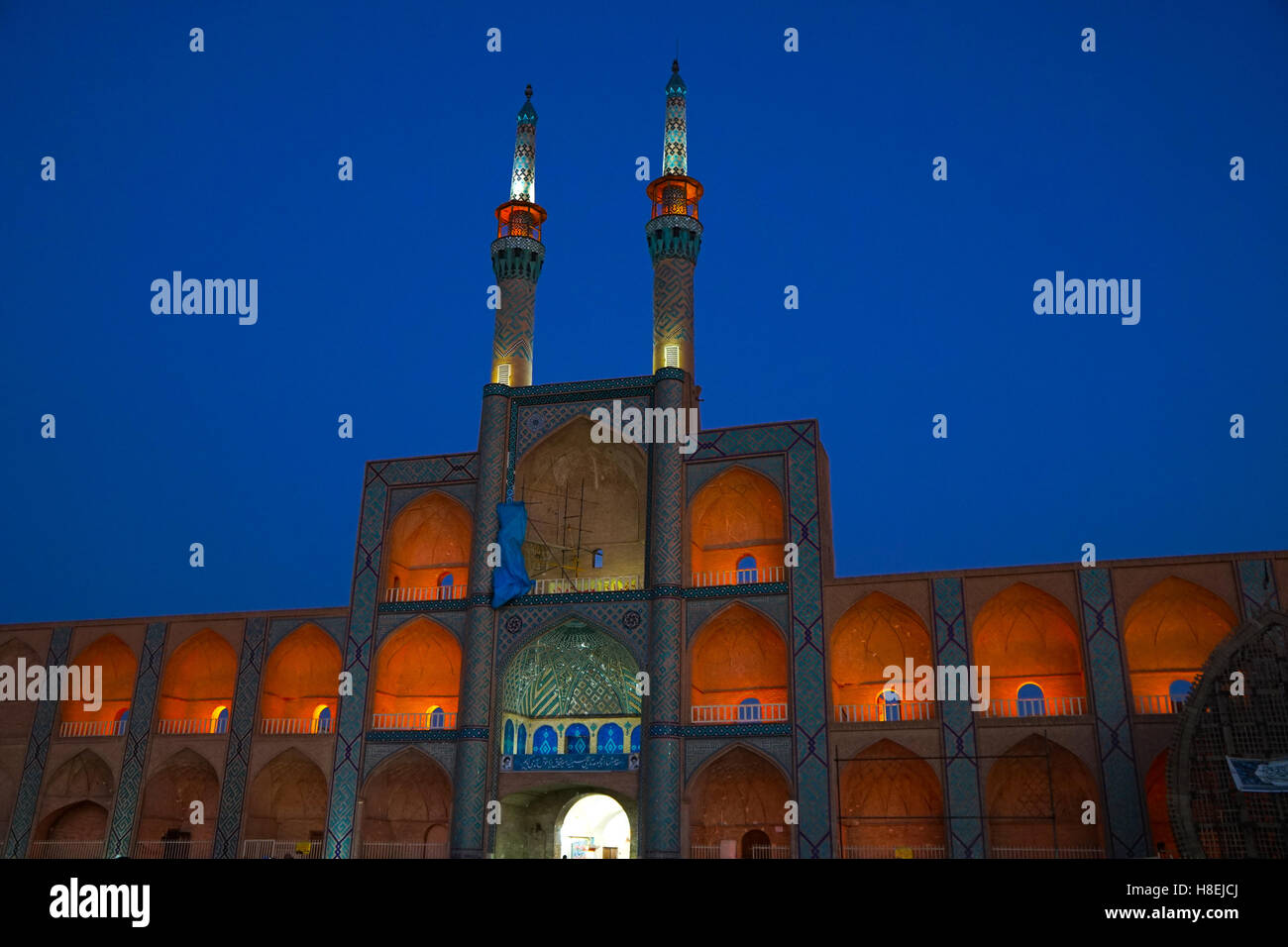 Amir Chakhmagh Complex floodlit, Yazd, Iran, Middle East Stock Photo