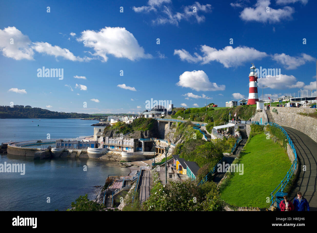 Smeaton's Tower on The Hoe overlooks The Sound, Plymouth, Devon, England, United Kingdom, Europe Stock Photo