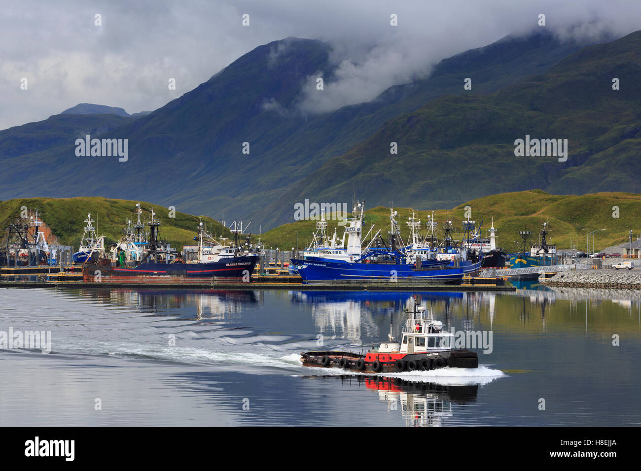 Carl E. Moses Boat Harbor, Dutch Harbor, Amaknak Island, Aleutian Islands, Alaska, United States of America, North America Stock Photo