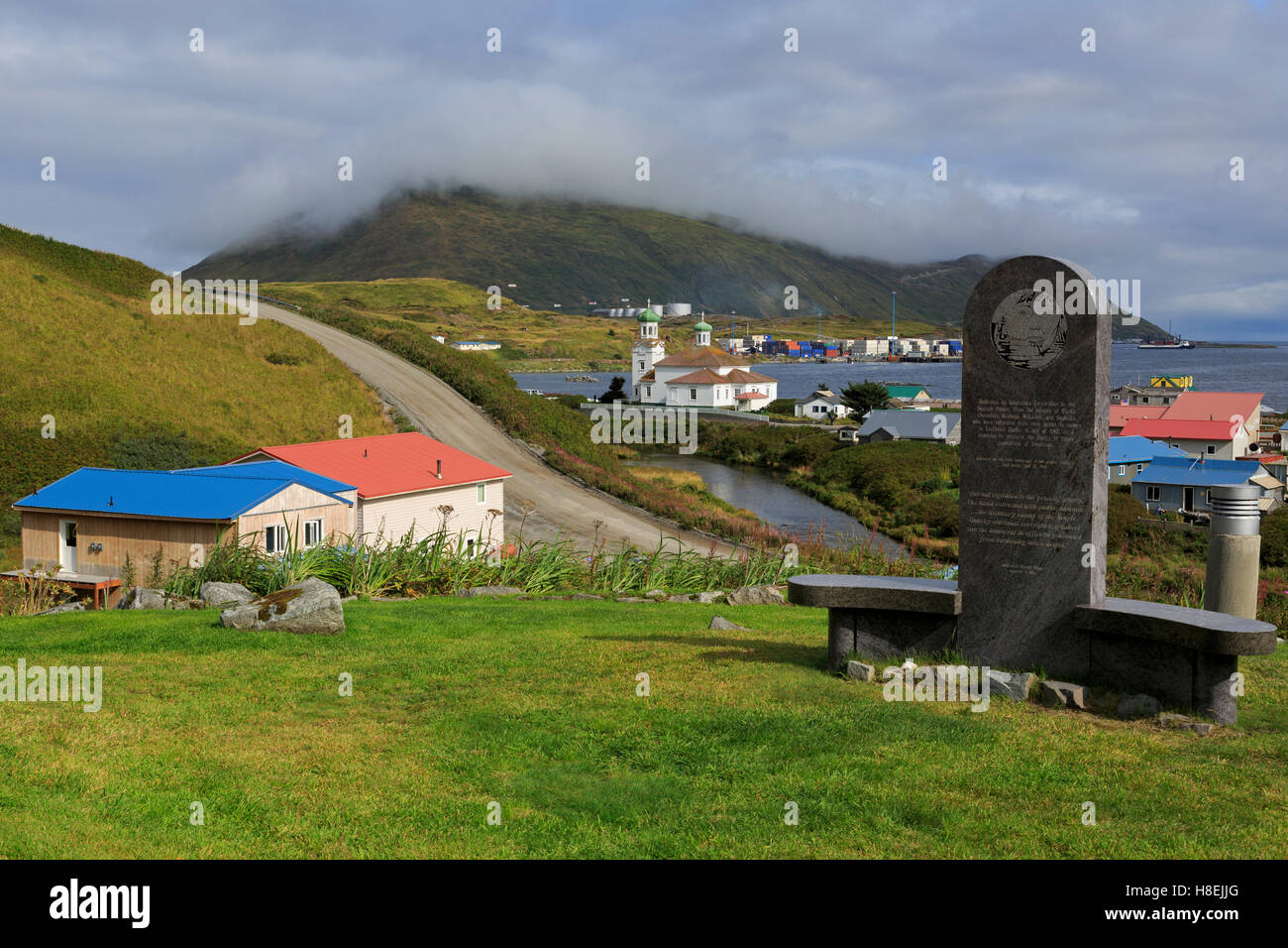 Monument to Unangan People, Unalaska Island, Aleutian Islands, Alaska, United States of America, North America Stock Photo