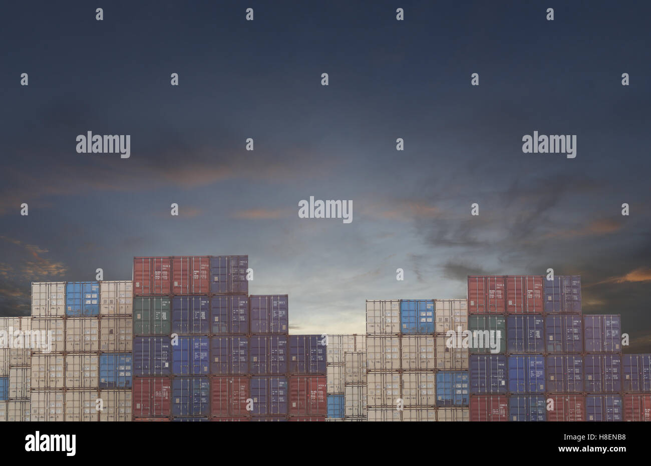 Cargo containers stack in port and sky sunset background,Thailand ...