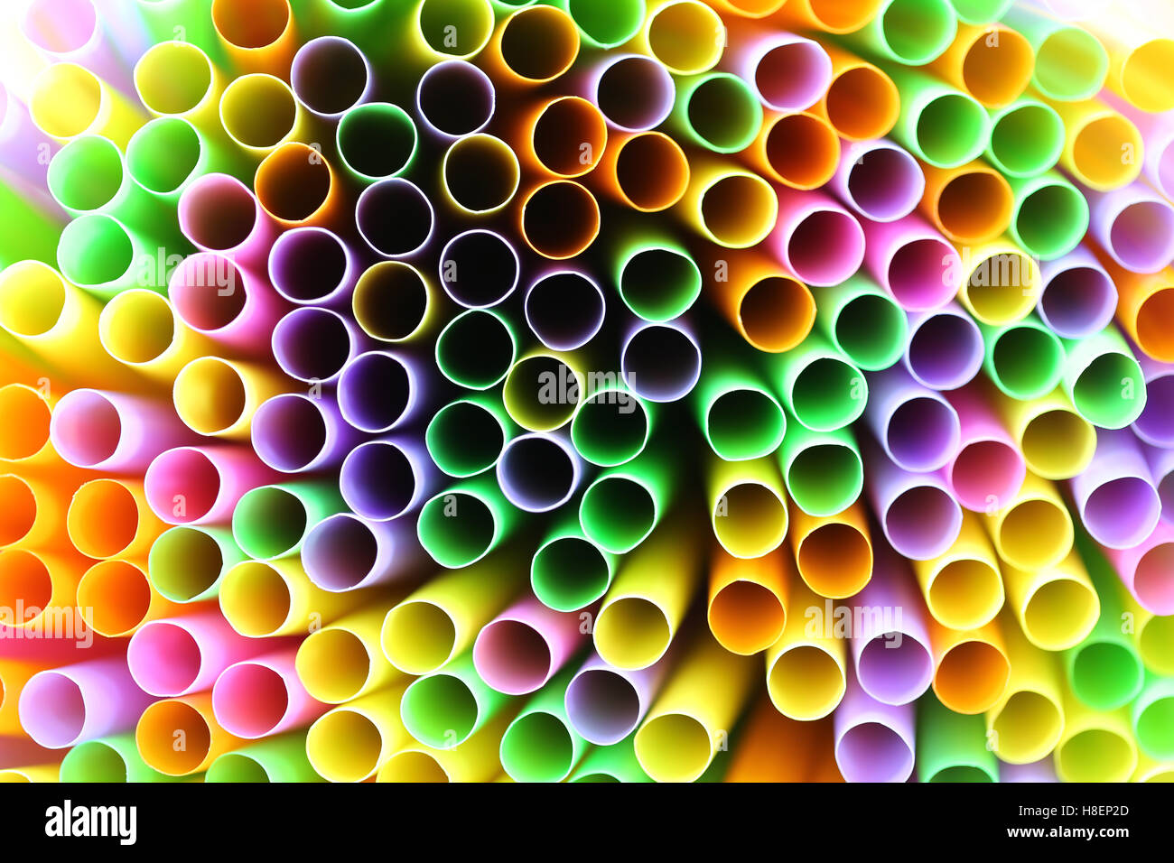 Drink tube in the top view of Colorful in abstract background for the