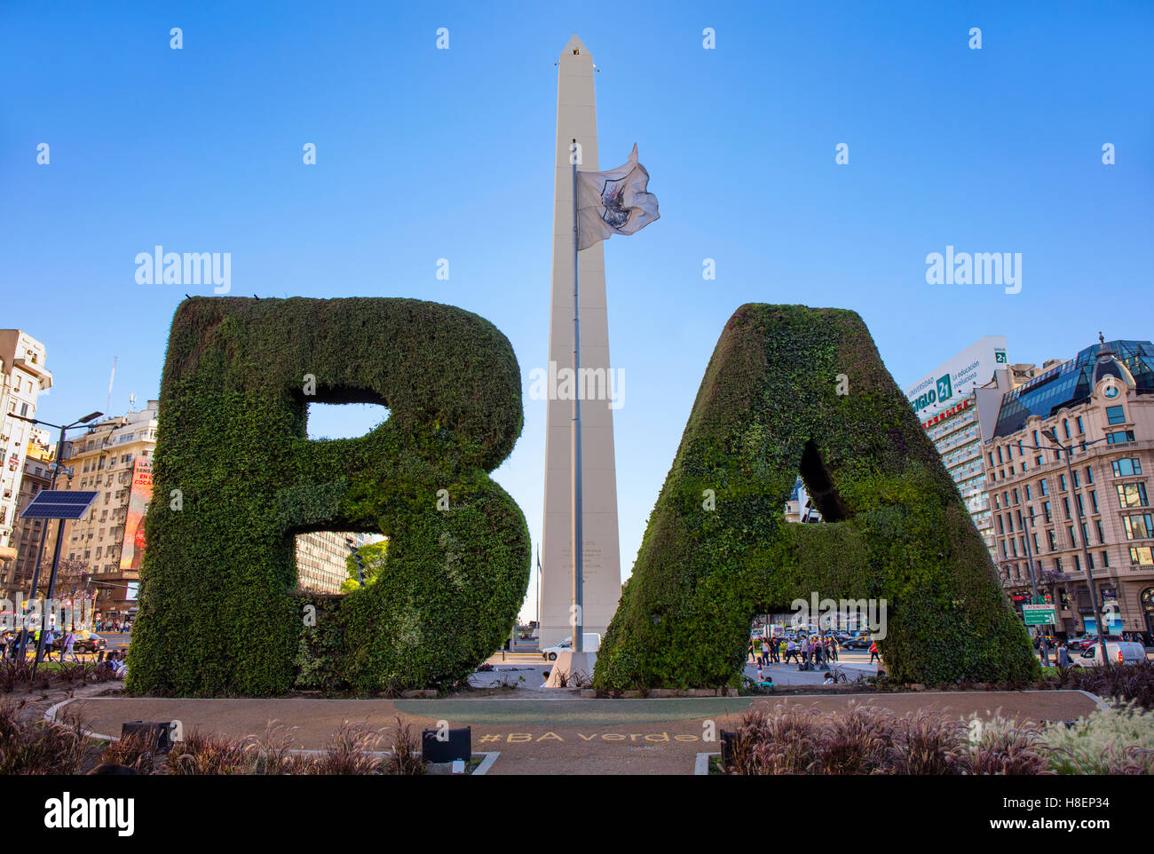 Welcome to BA. Avenida 9 de Julio, Buenos Aires, Argentina. Stock Photo