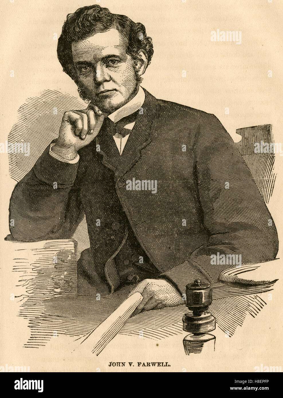 Antique c1880 engraving, John Villiers Farwell. John Villiers Farwell