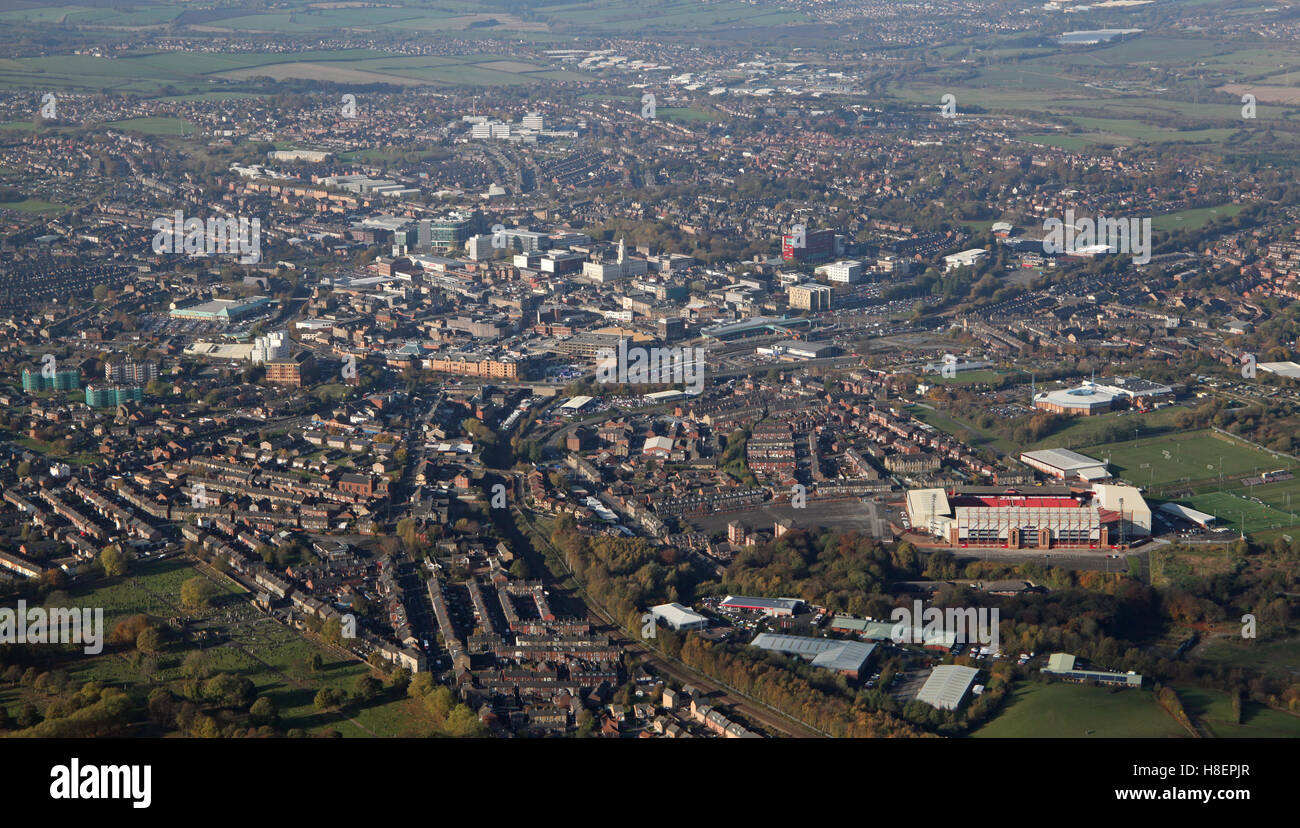 aerial view of the Barnsley town centre skyline, Yorkshire, UK Stock Photo