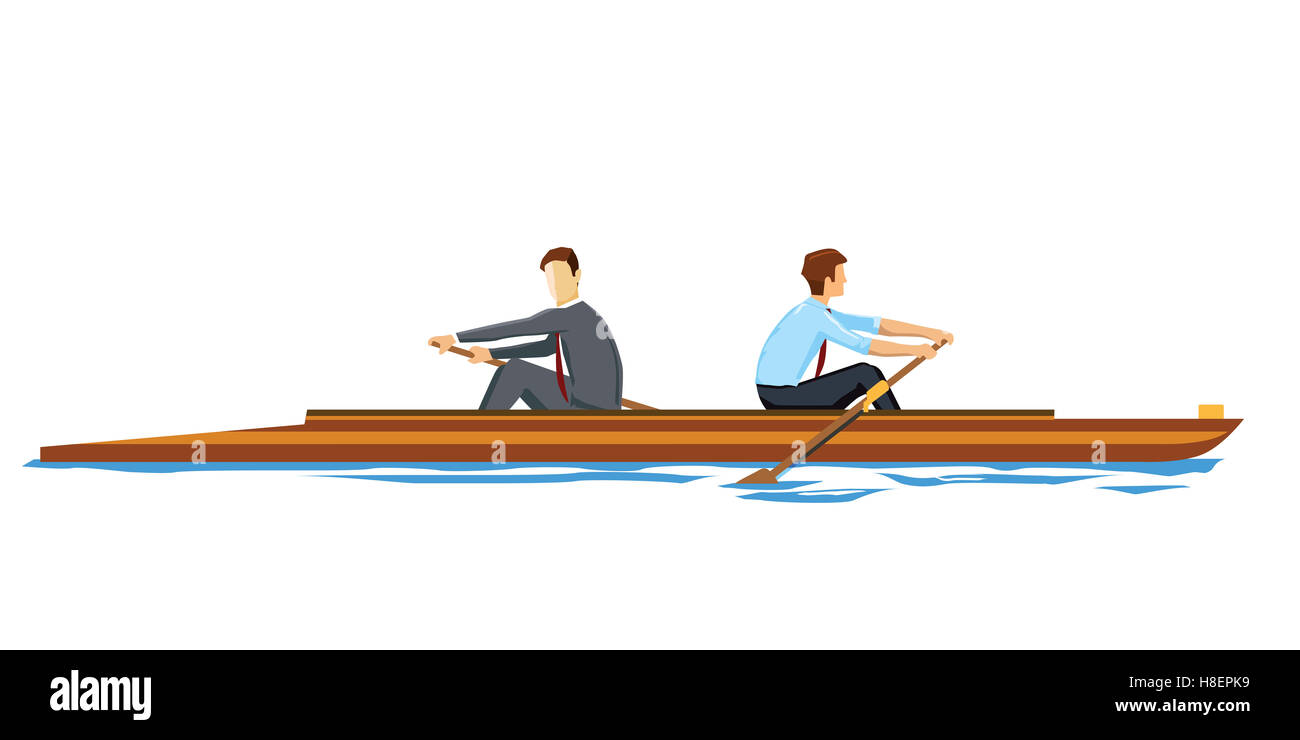 Business people rowing in the opposite direction Stock Photo