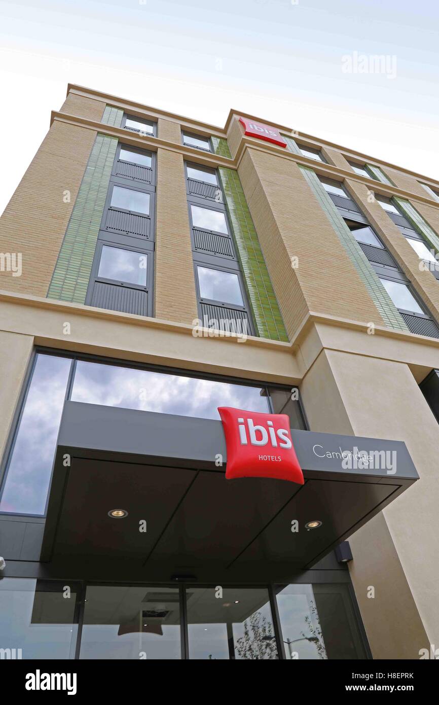 Exterior view of the entrance to the new Ibis Hotel in Cambridge, UK. Stock Photo