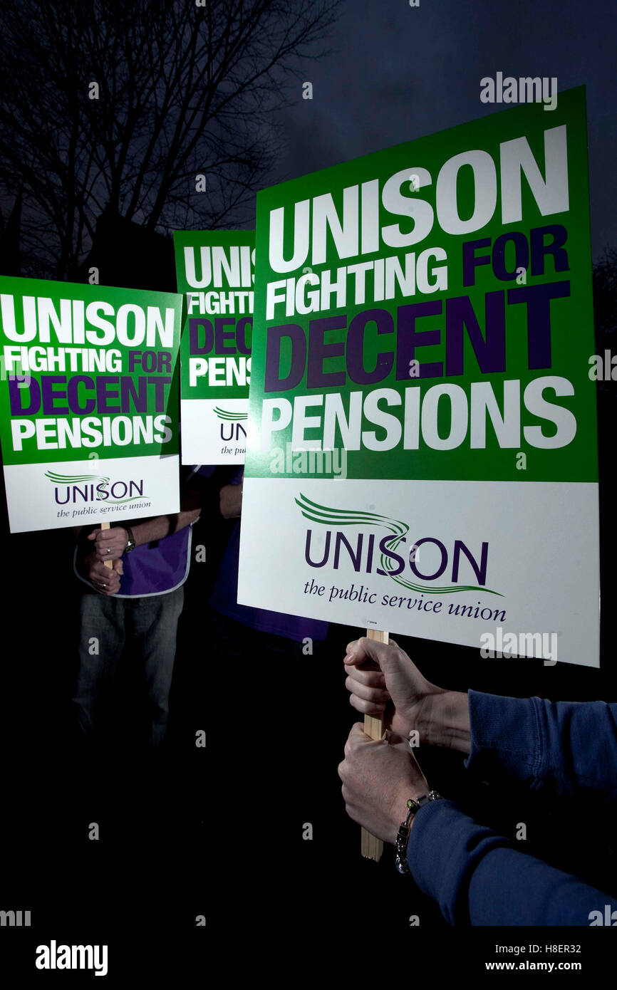 Unisons placards - fighting for decent pensions Stock Photo