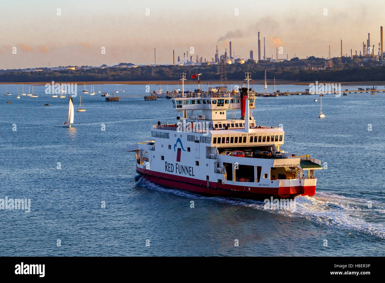 Red Funnel ferry on the way to the Isle of Wight for Southampton. Stock Photo
