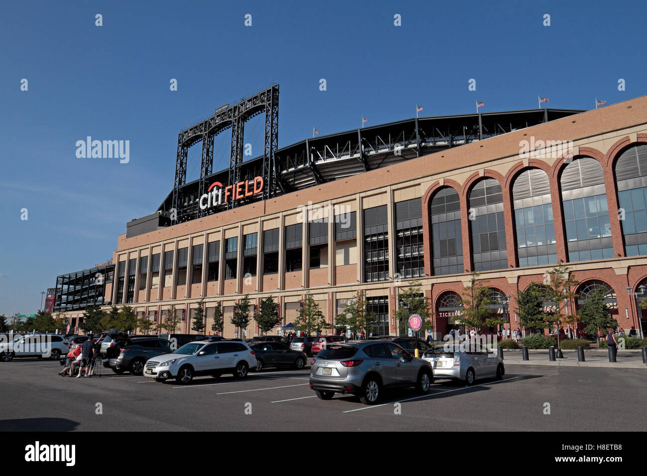 Exterior view of Citi Field, the home stadium of the MLB New York Mets before a 2016 game, New York, United States. Stock Photo